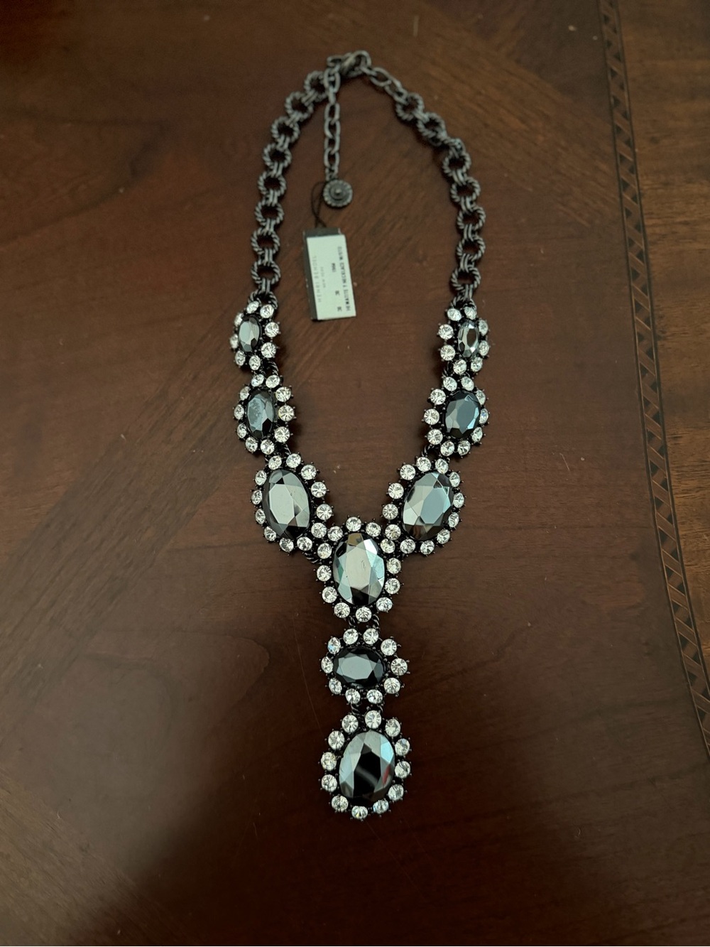 Henri Bendel/Graziano Hematite and Crystal Statement Necklace NWT
